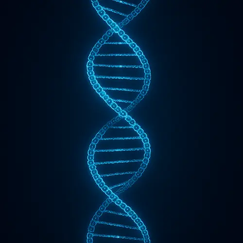 Biometric DNA strand representing Overcome’s AI-powered health and vitals data platform